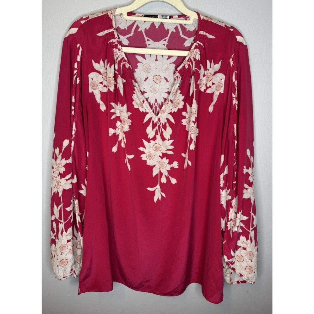 Kobi Halperin XL Silk Top Pink Floral Top Spring Long Sleeve